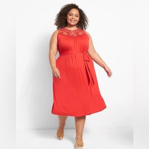 Lane Bryant Size 38/40 Sleeveless Crochet Yoke Fit & Flare Dress worn once